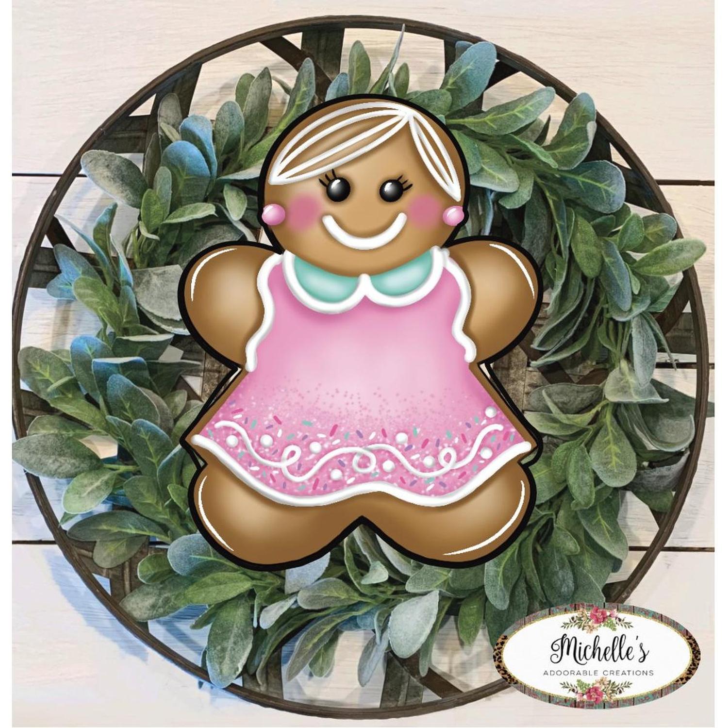 Pink Mint Gingerbread Girl Sign GBG4- Wreath Enhancement
