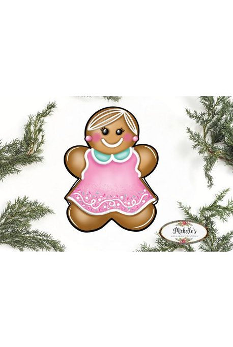 Pink Mint Gingerbread Girl Sign GBG4- Wreath Enhancement - Michelle's aDOORable Creations - Signature Signs