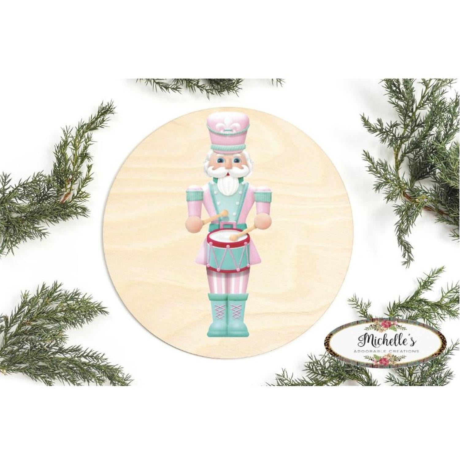 Pink Mint Green Nutcracker Sign - Wreath Enhancement