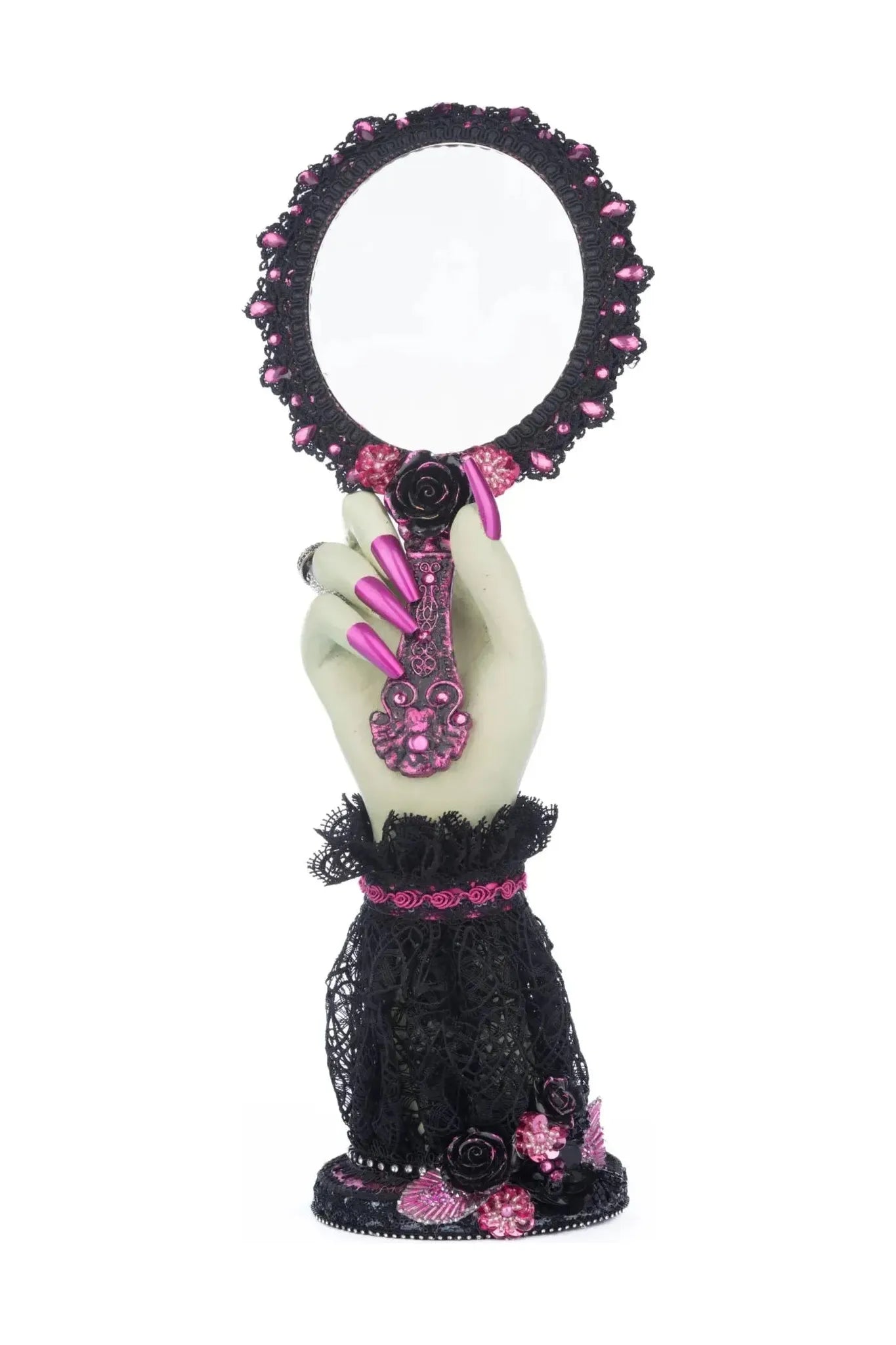 Pink Panic Hand Held Mirror with Hand - Michelle's aDOORable Creations - Halloween Decor
