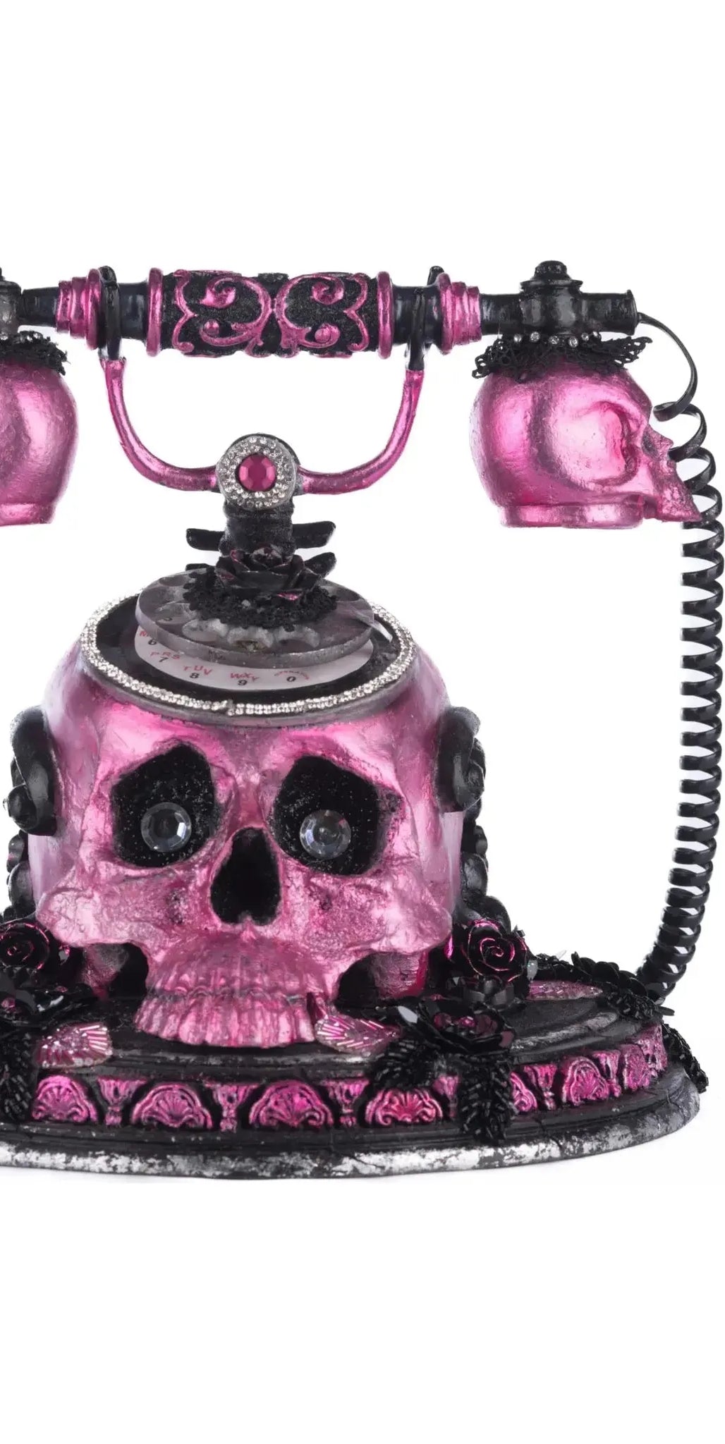 Pink Panic Possession Skull and Roses Phone Tabletop - Michelle's aDOORable Creations - Halloween Decor