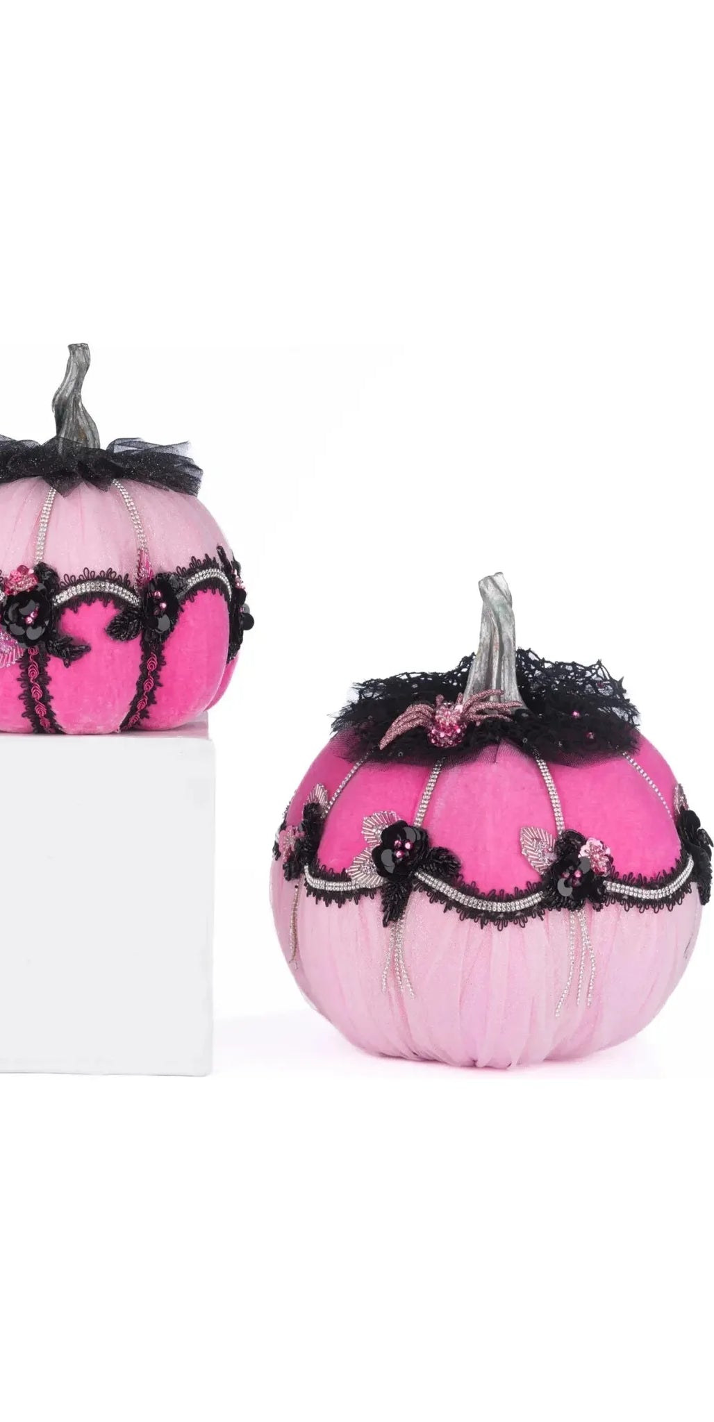 Pink Passion Floral Pumpkins (Set of 2) - Michelle's aDOORable Creations - Halloween Decor