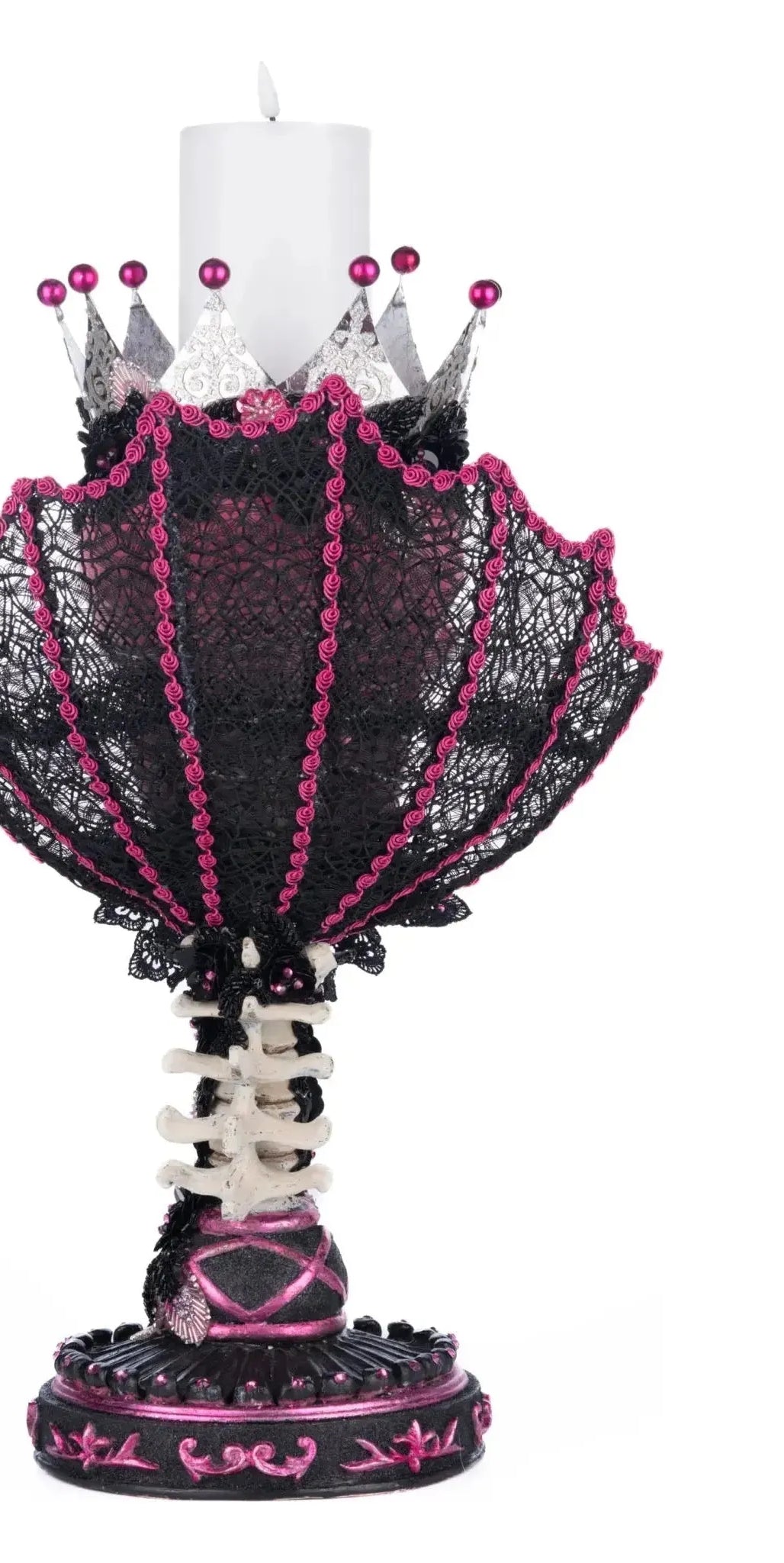Pink Passion Skull Pillar Candle Holder - Michelle's aDOORable Creations - Halloween Decor