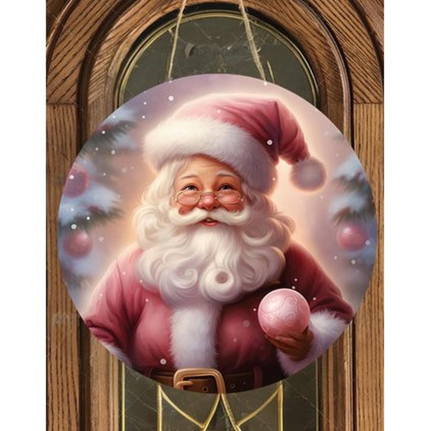 Pink Santa Claus Christmas Tree Sign - Wreath Enhancement