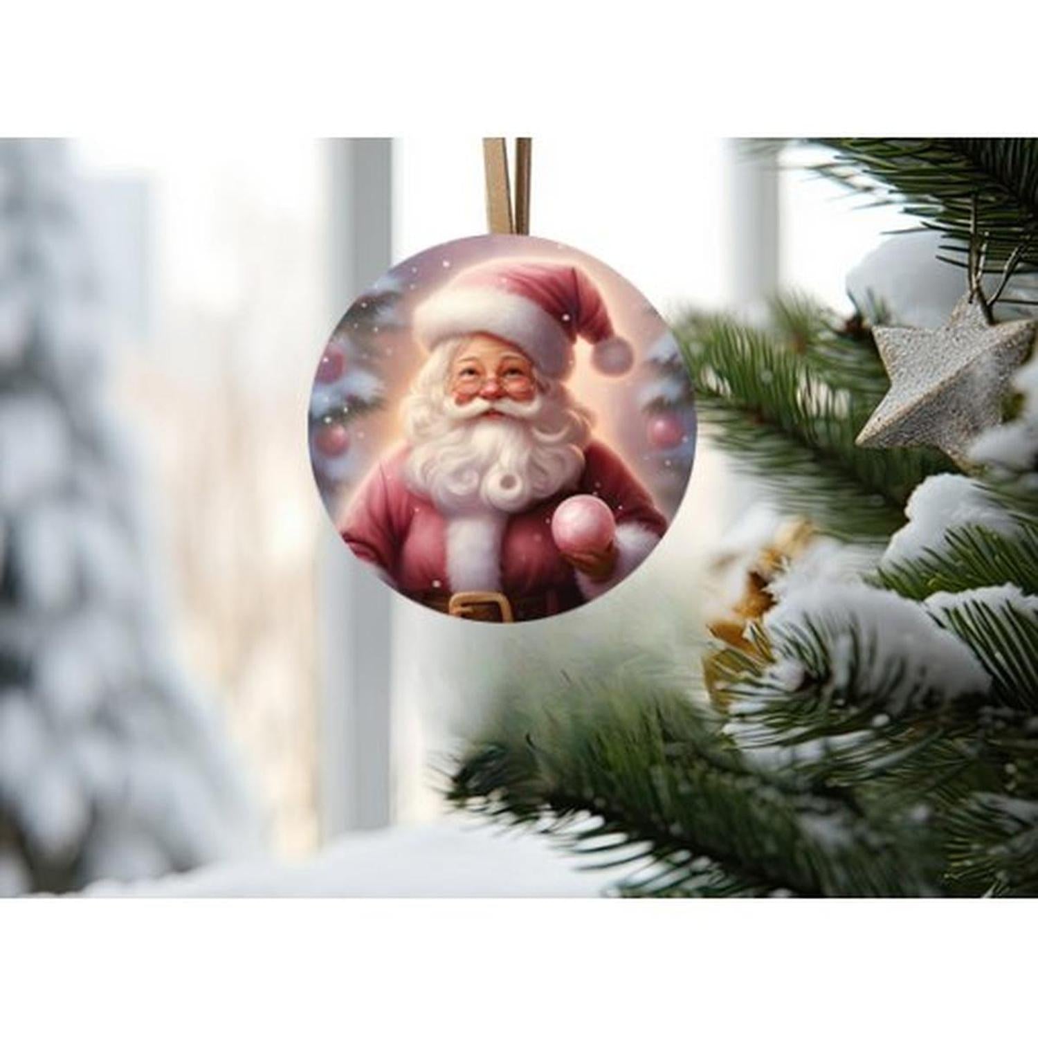 Pink Santa Claus Christmas Tree Sign - Wreath Enhancement