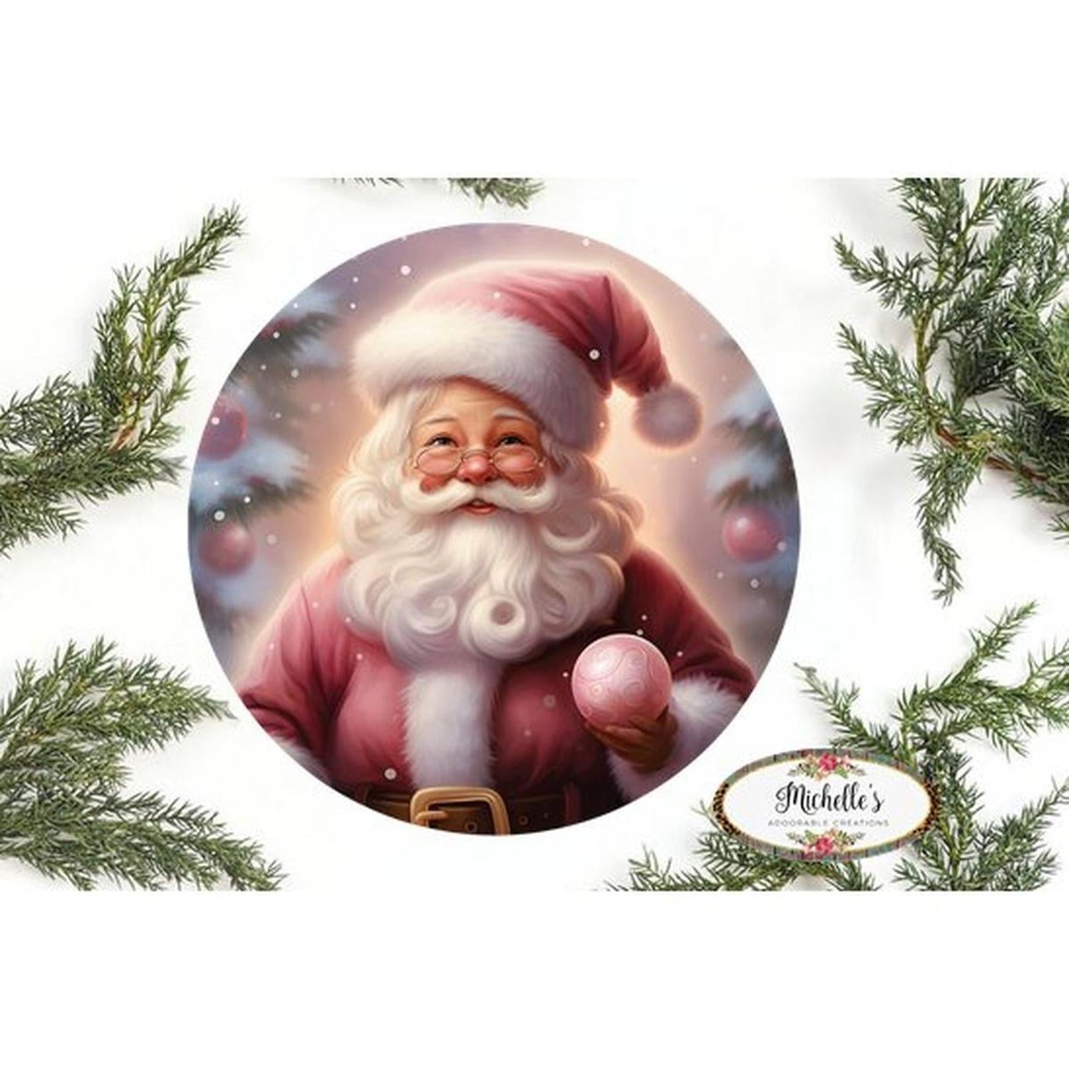 Pink Santa Claus Christmas Tree Sign - Wreath Enhancement