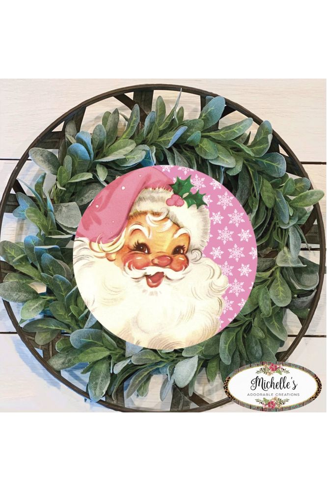 Pink Snowflakes Vintage Santa Christmas Sign - Wreath Enhancement - Michelle's aDOORable Creations - Signature Signs