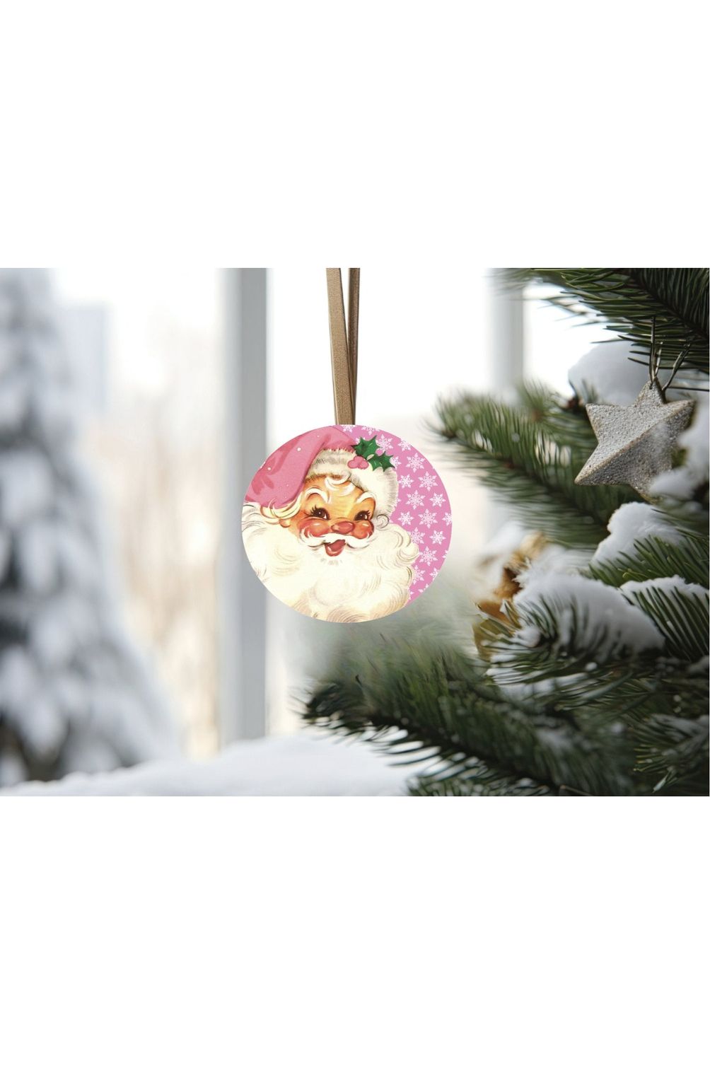 Shop For Pink Snowflakes Vintage Santa Christmas Sign - Wreath Enhancement