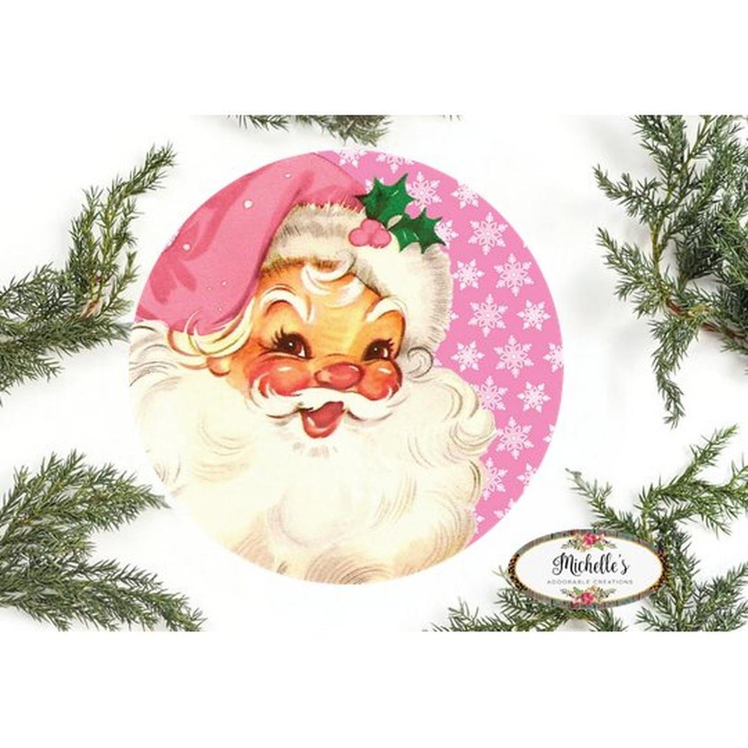 Shop For Pink Snowflakes Vintage Santa Christmas Sign - Wreath Enhancement at Michelle's aDOORable Creations