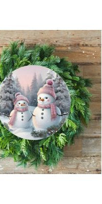 Pink Snowman Couple Sign - Wreath Enhancement - Michelle's aDOORable Creations - Signature Signs