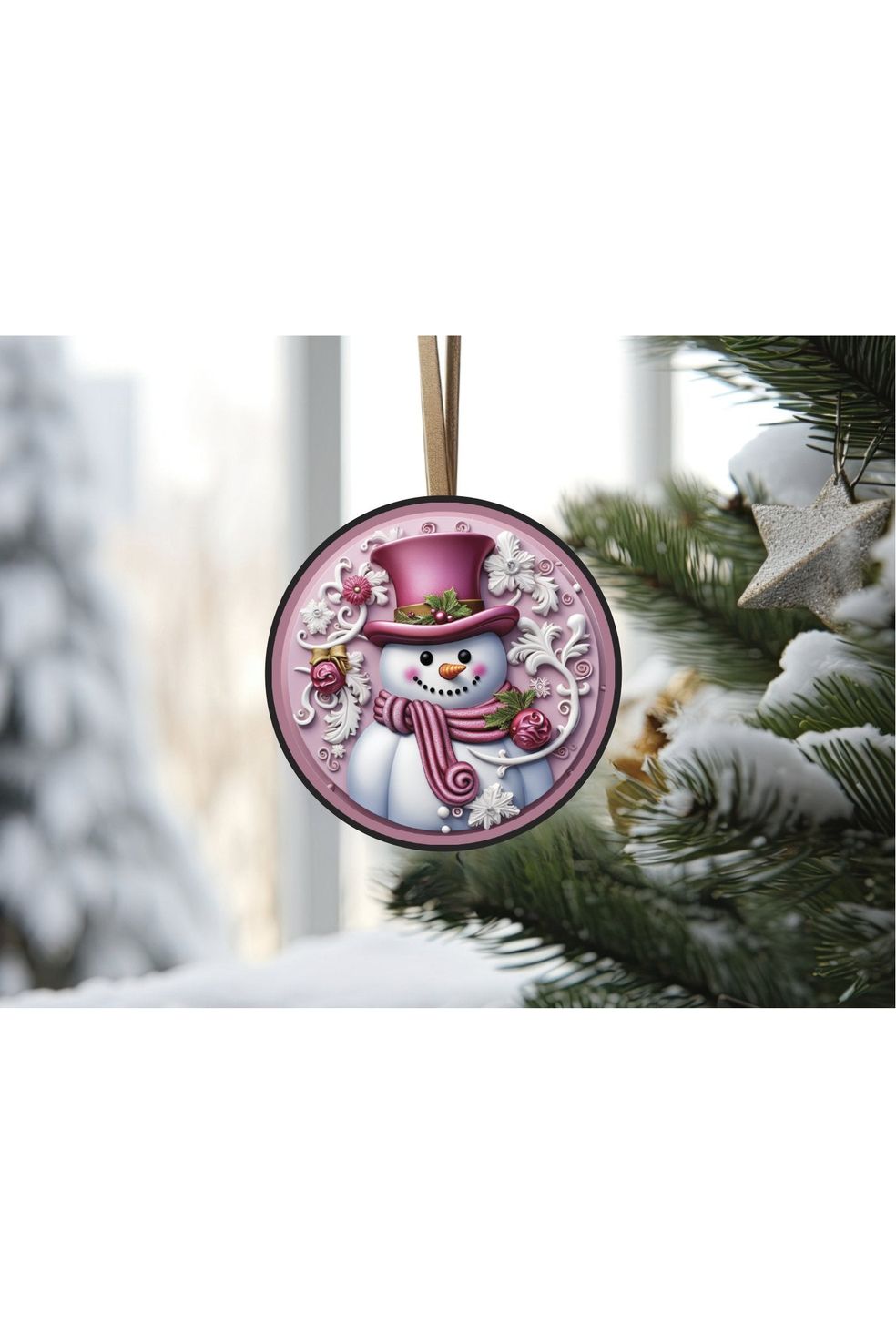Shop For Pink Snowman Top Hat Round Sign - Wreath Enhancement