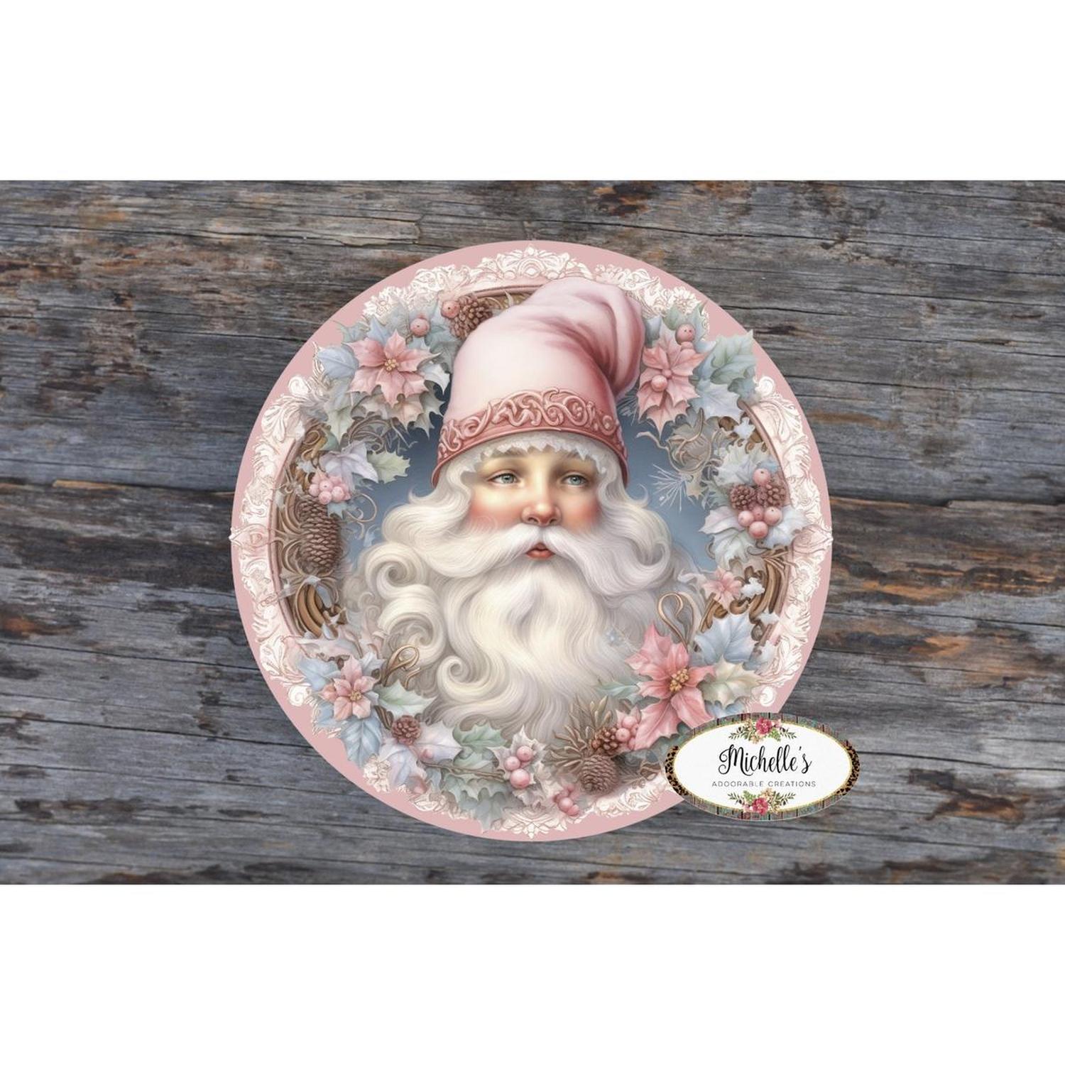 Pink Vintage Santa Claus Sign - Wreath Enhancement