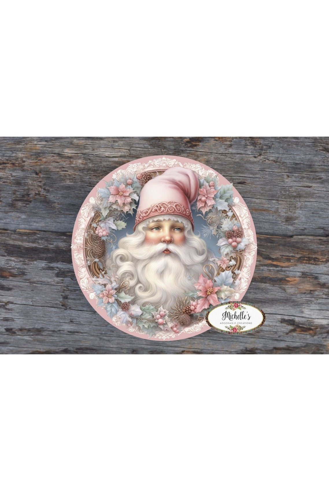 Pink Vintage Santa Claus Sign - Wreath Enhancement - Michelle's aDOORable Creations - Signature Signs