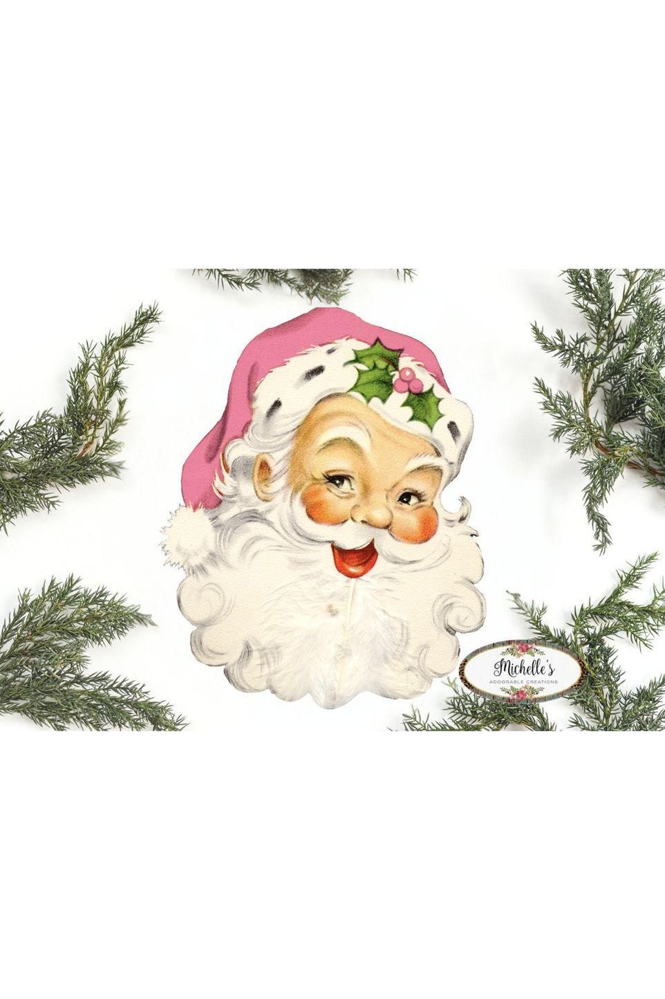 Shop For Pink Vintage Santa Face Sign SF1 - Wreath Enhancement at Michelle's aDOORable Creations