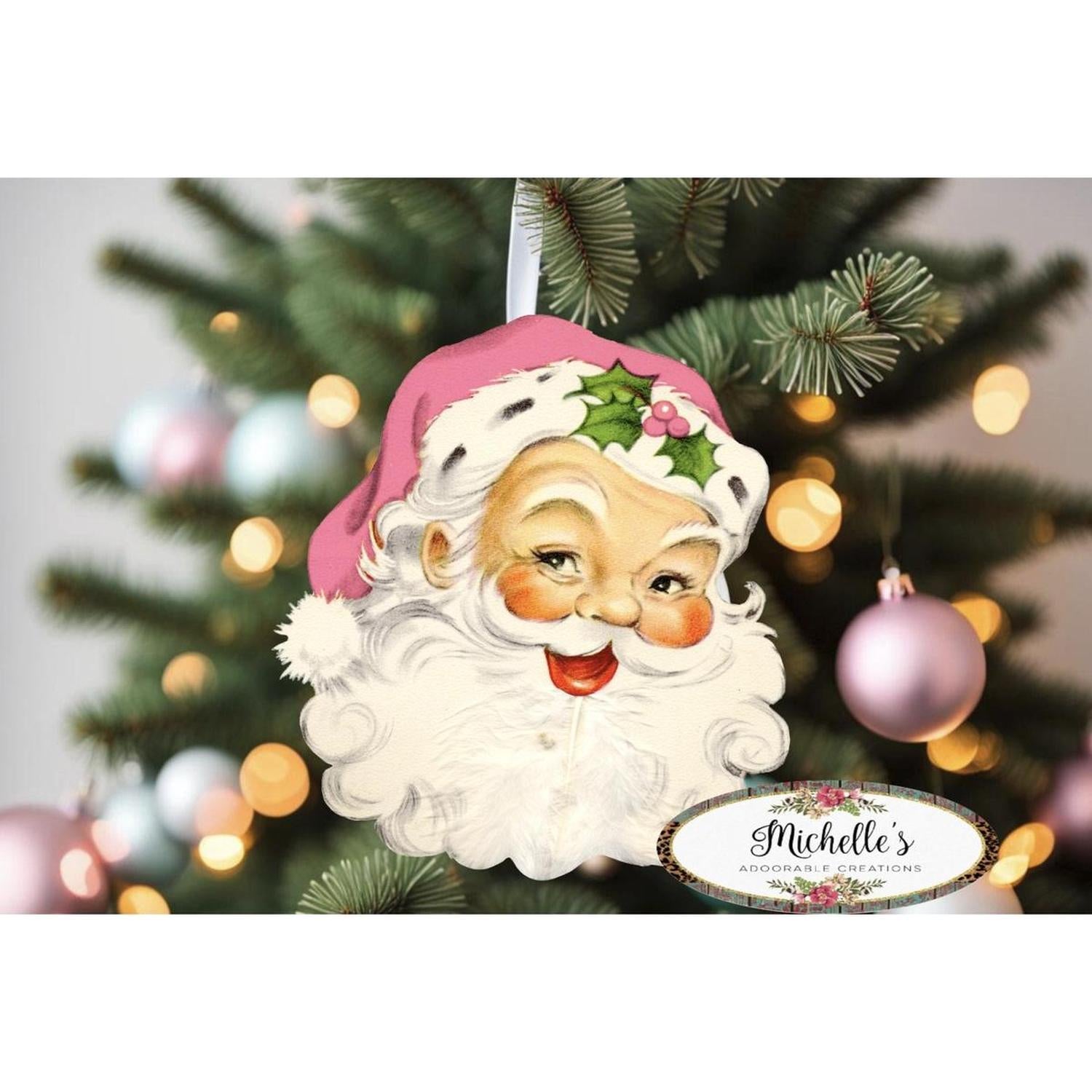 Pink Vintage Santa Face Sign SF1 - Wreath Enhancement