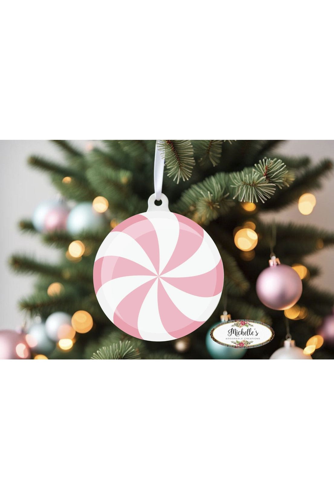 Pink White Peppermint Candy Round Sign - Wreath Enhancement - Michelle's aDOORable Creations - Signature Signs