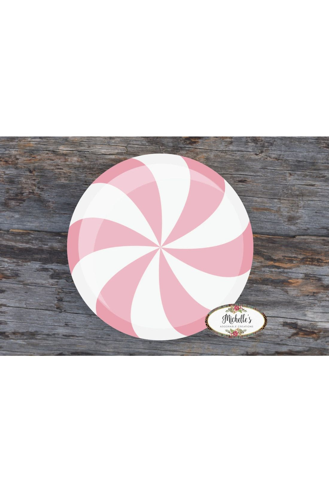 Pink White Peppermint Candy Round Sign - Wreath Enhancement - Michelle's aDOORable Creations - Signature Signs