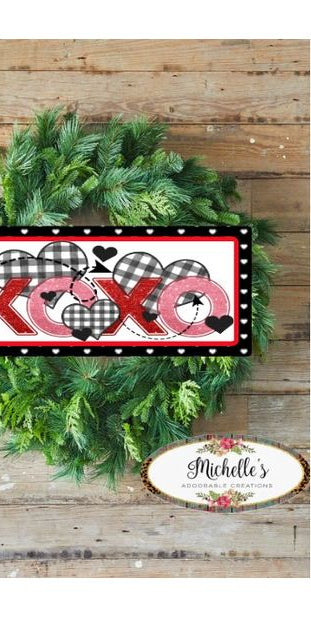 Plaid XOXO Valentine Hearts Sign - Wreath Enhancement - Michelle's aDOORable Creations - Signature Signs