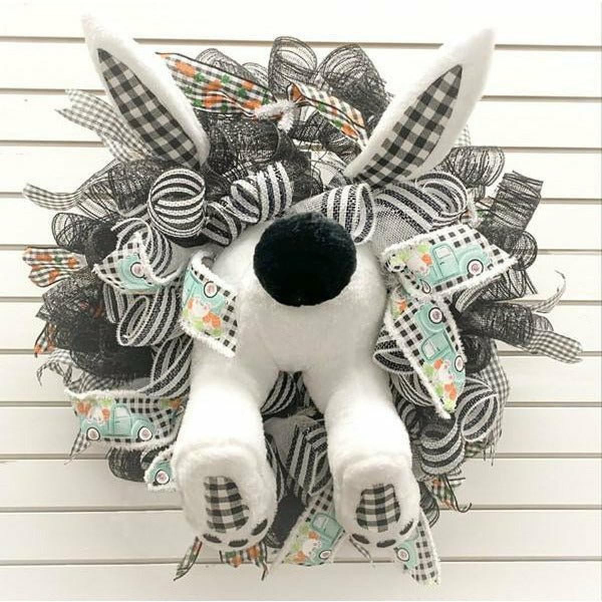 Shop For Plush Bunny Wreath Accent: Black & White at Michelle's aDOORable Creations