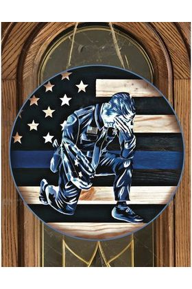 Shop For Police Officer Thin Blue Line Round Sign - Wreath Enhancement
