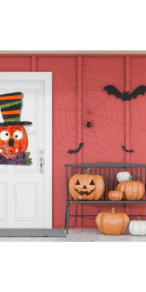 Pumpkin with Hat Screen Door Hanger - Michelle's aDOORable Creations - Door Hanger