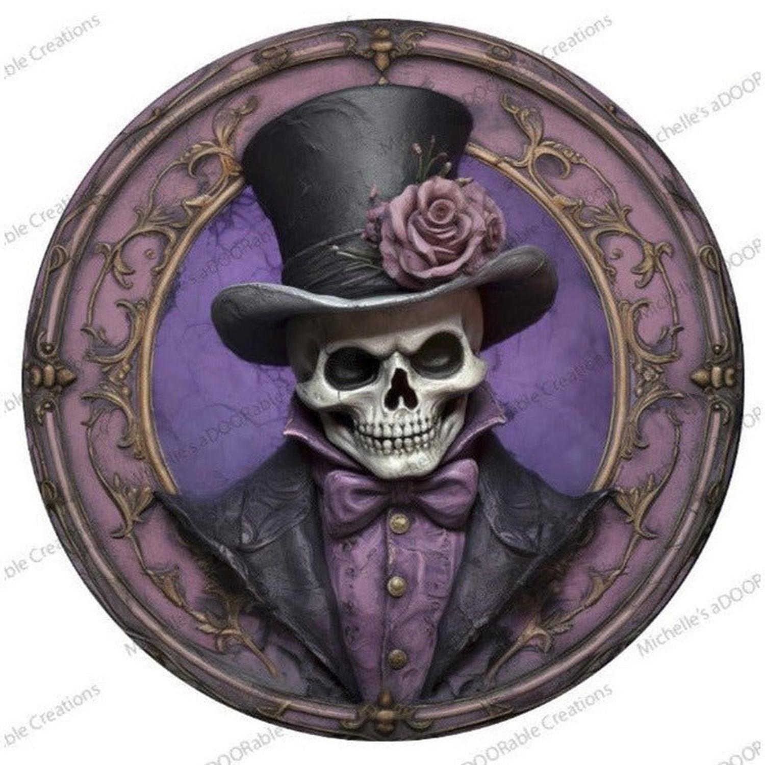 Purple Groom Portrait Skeleton Sign