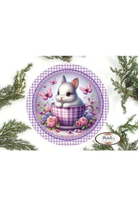 Shop For Purple Plaid Check Easter Spring Bunny Teacup Sign at Michelle's aDOORable Creations
