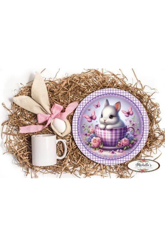 Shop For Purple Plaid Check Easter Spring Bunny Teacup Sign at Michelle's aDOORable Creations