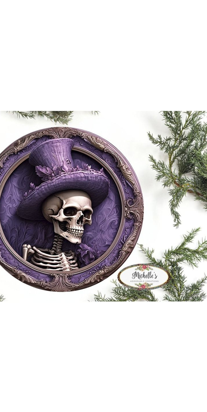 Purple Top Hat Skeleton 3D Sign - Wreath Enhancement - Michelle's aDOORable Creations - Signature Signs