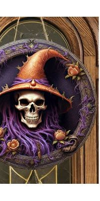 Purple Witch Skeleton 3D Sign - Wreath Enhancement - Michelle's aDOORable Creations - Signature Signs