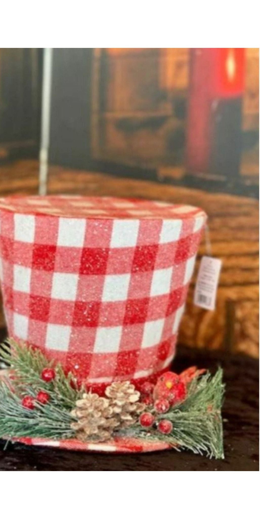 RAZ Imports Red and White Buffalo Plaid Top Hat - Michelle's aDOORable Creations - Christmas Tree Topper