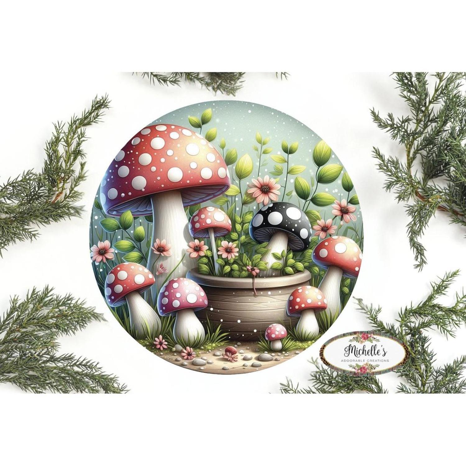 Red Black Mushroom Fairy Round Sign