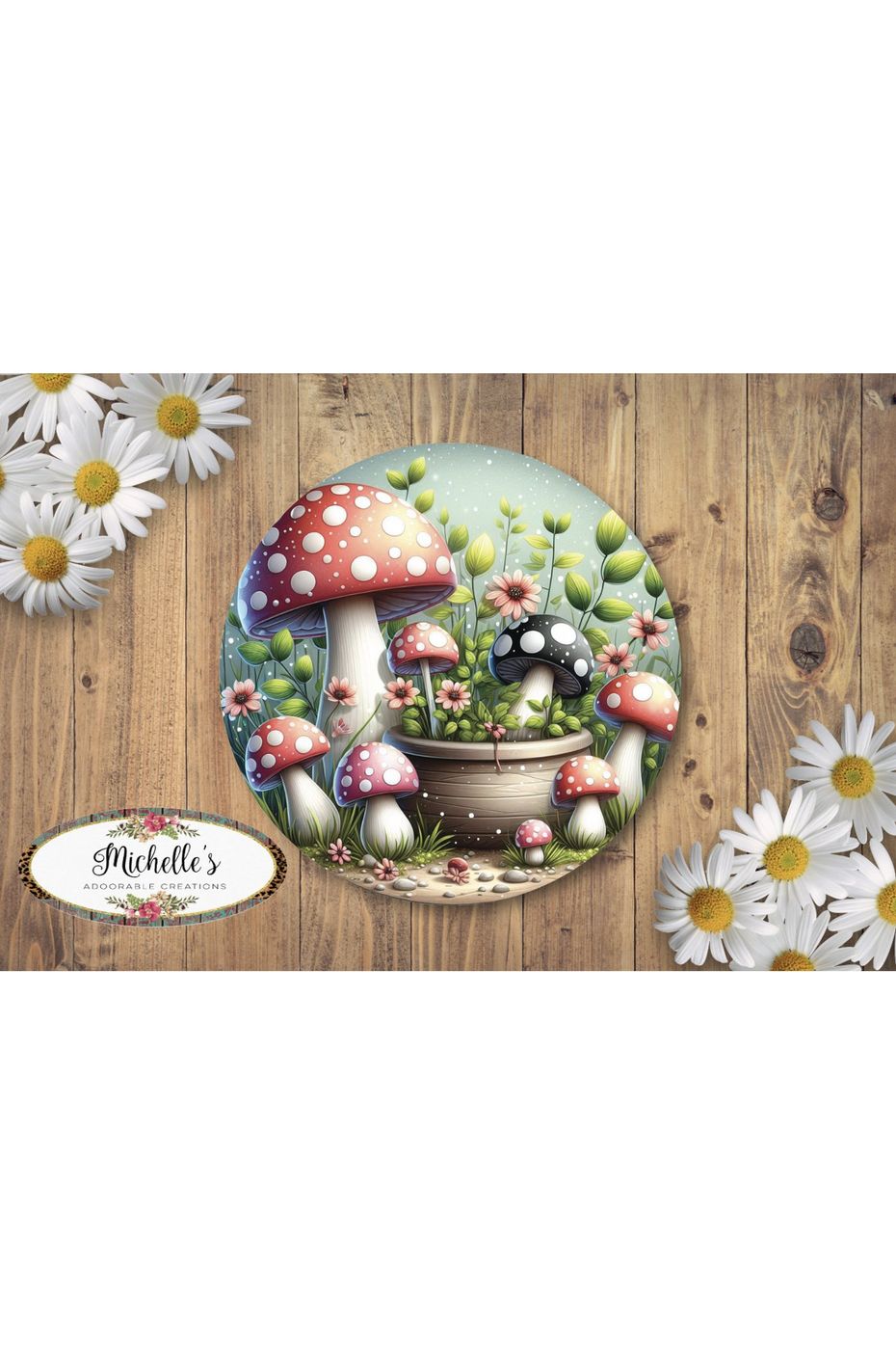 Red Black Mushroom Fairy Round Sign - Michelle's aDOORable Creations - Signature Signs