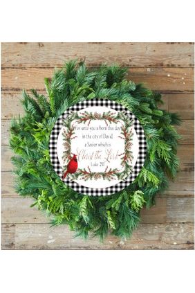 Red Cardinal Christ The Lord Round Sign - Wreath Enhancement - Michelle's aDOORable Creations - Signature Signs