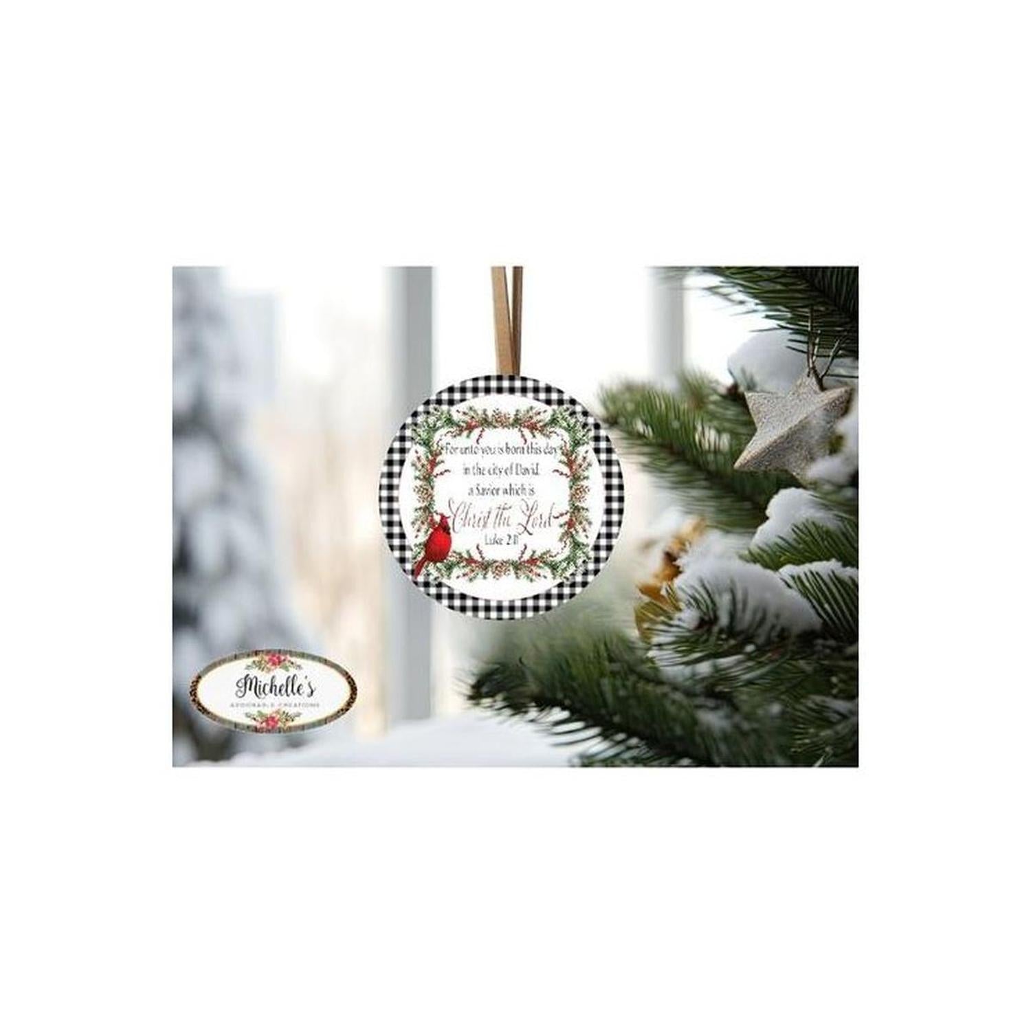 Shop For Red Cardinal Christ The Lord Round Sign - Wreath Enhancement at Michelle's aDOORable Creations