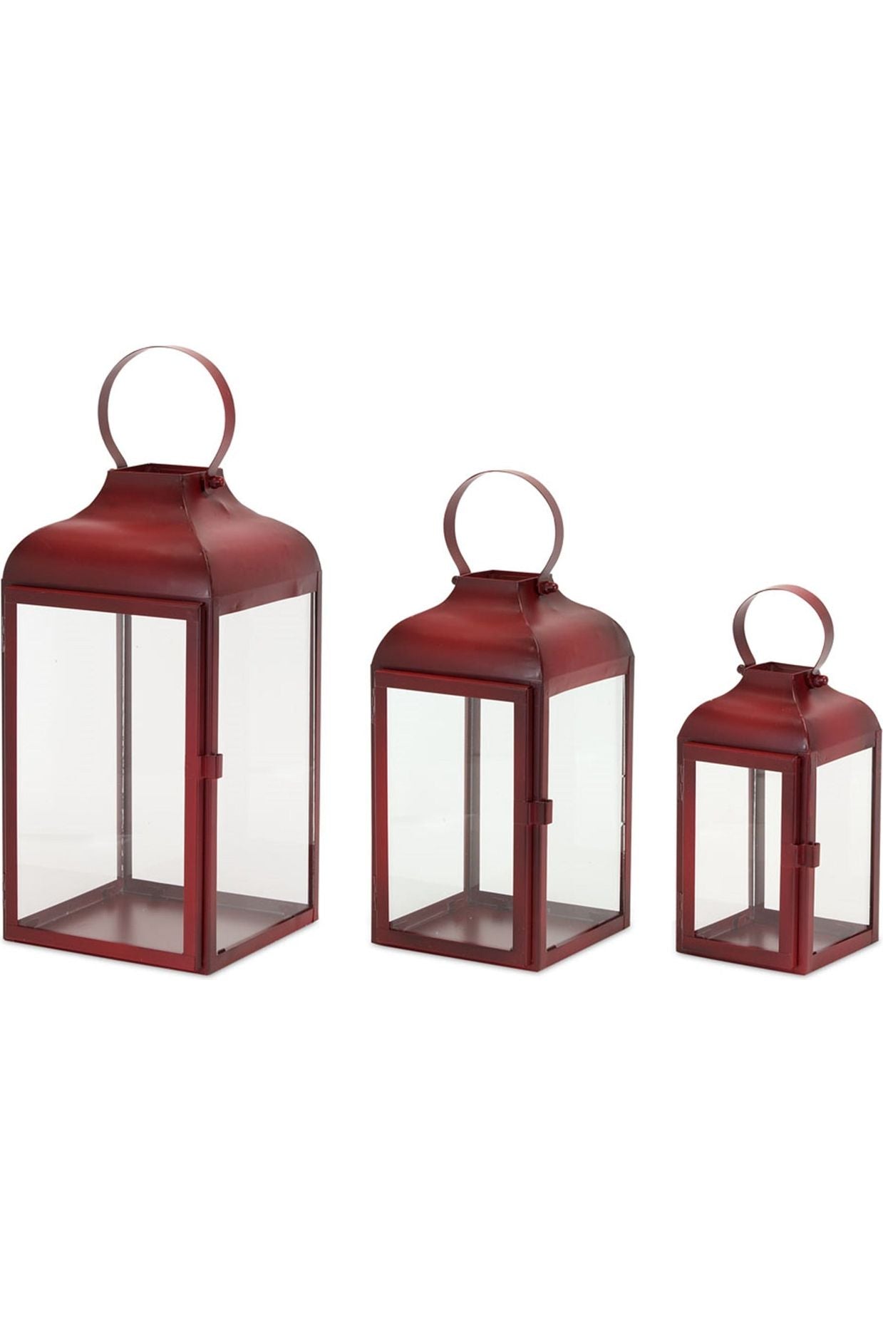 Red Iron Glass Lantern (Set of 3) - Michelle's aDOORable Creations - Lantern