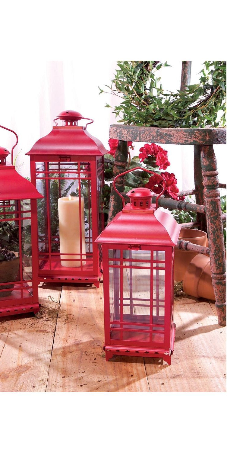 Red Metal and Glass Lanterns (Set of 3) - Michelle's aDOORable Creations - Lantern