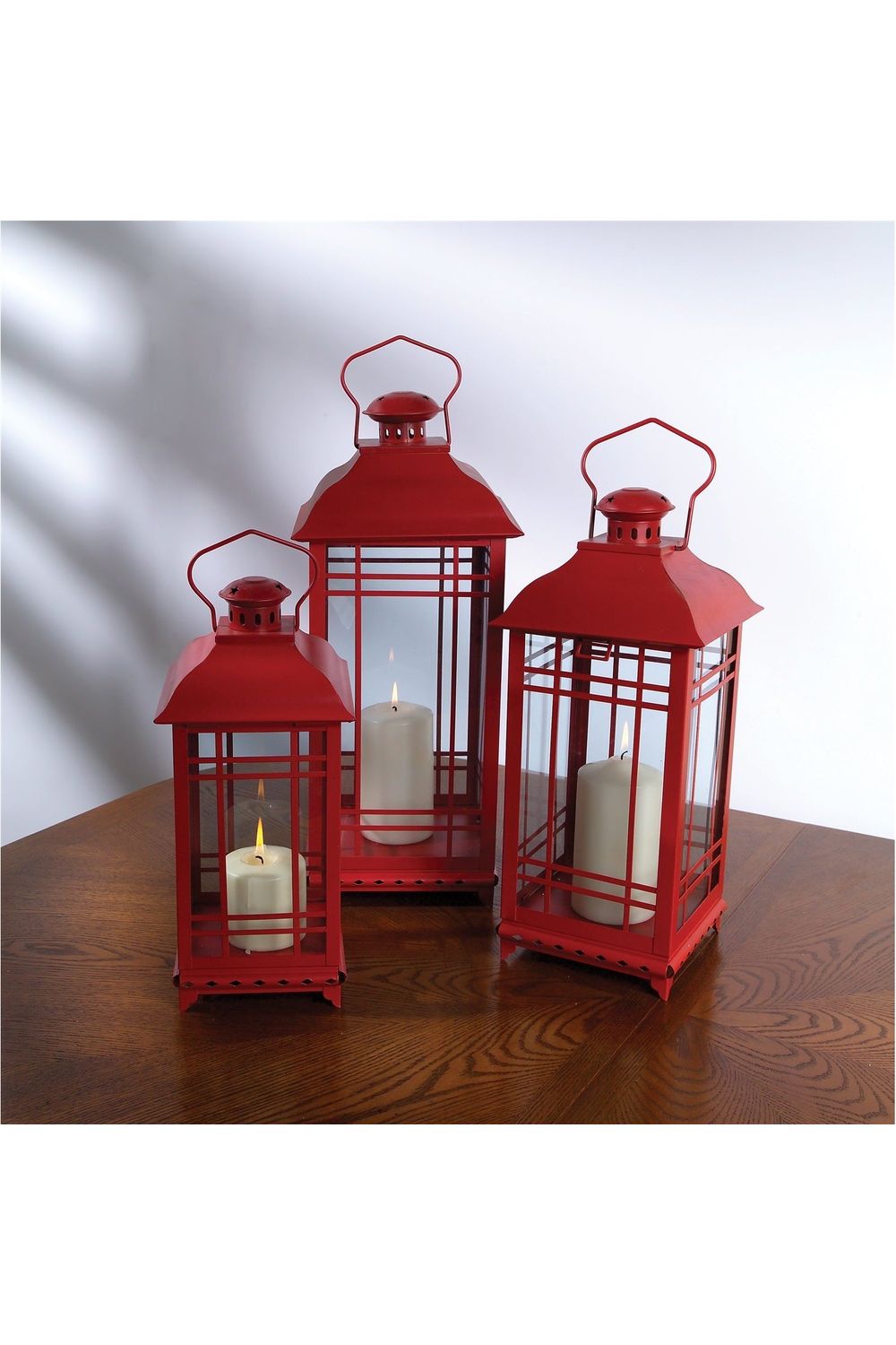 Shop For Red Metal and Glass Lanterns (Set of 3) at Michelle's aDOORable Creations