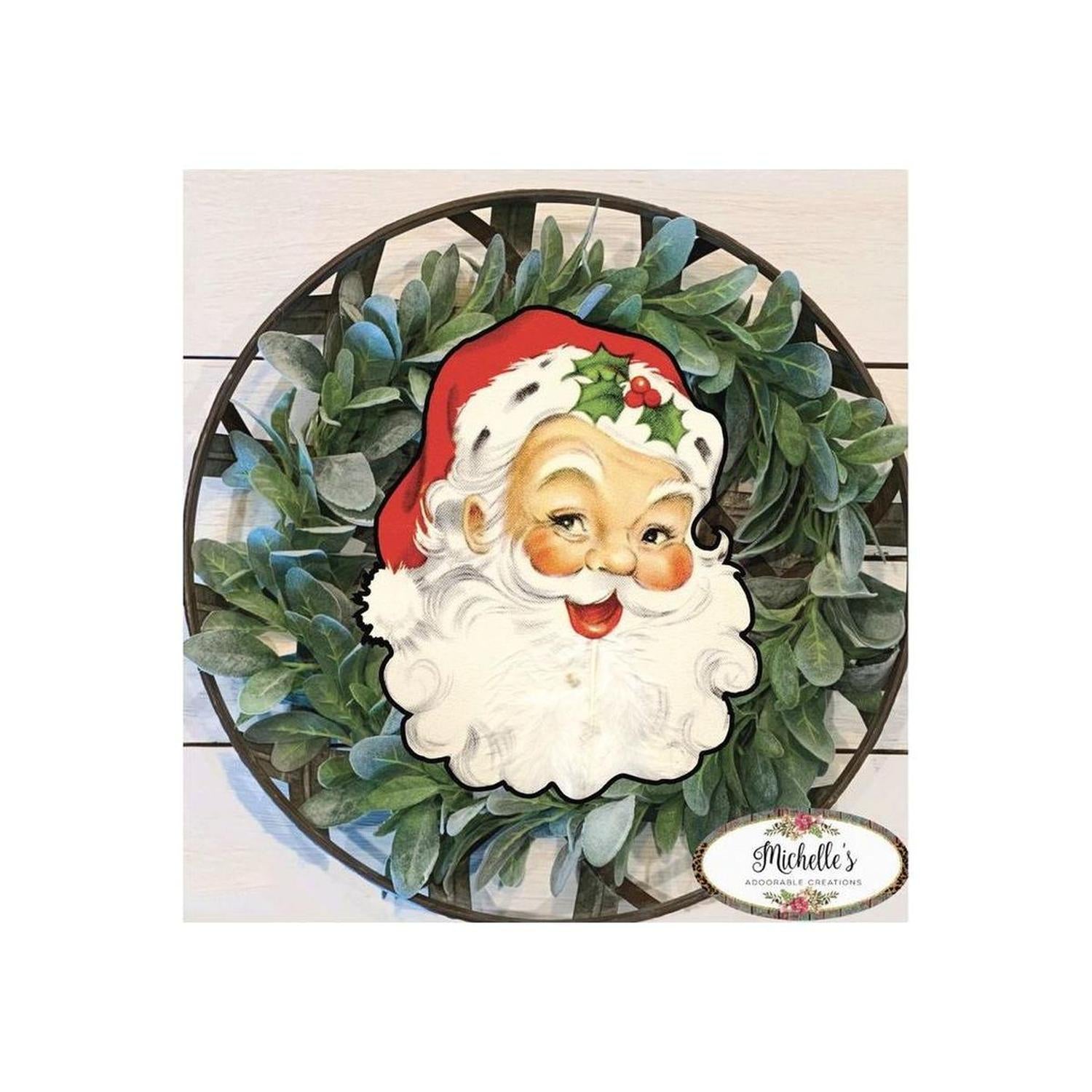 Shop For Red Vintage Santa Face Sign SF1 - Wreath Enhancement at Michelle's aDOORable Creations