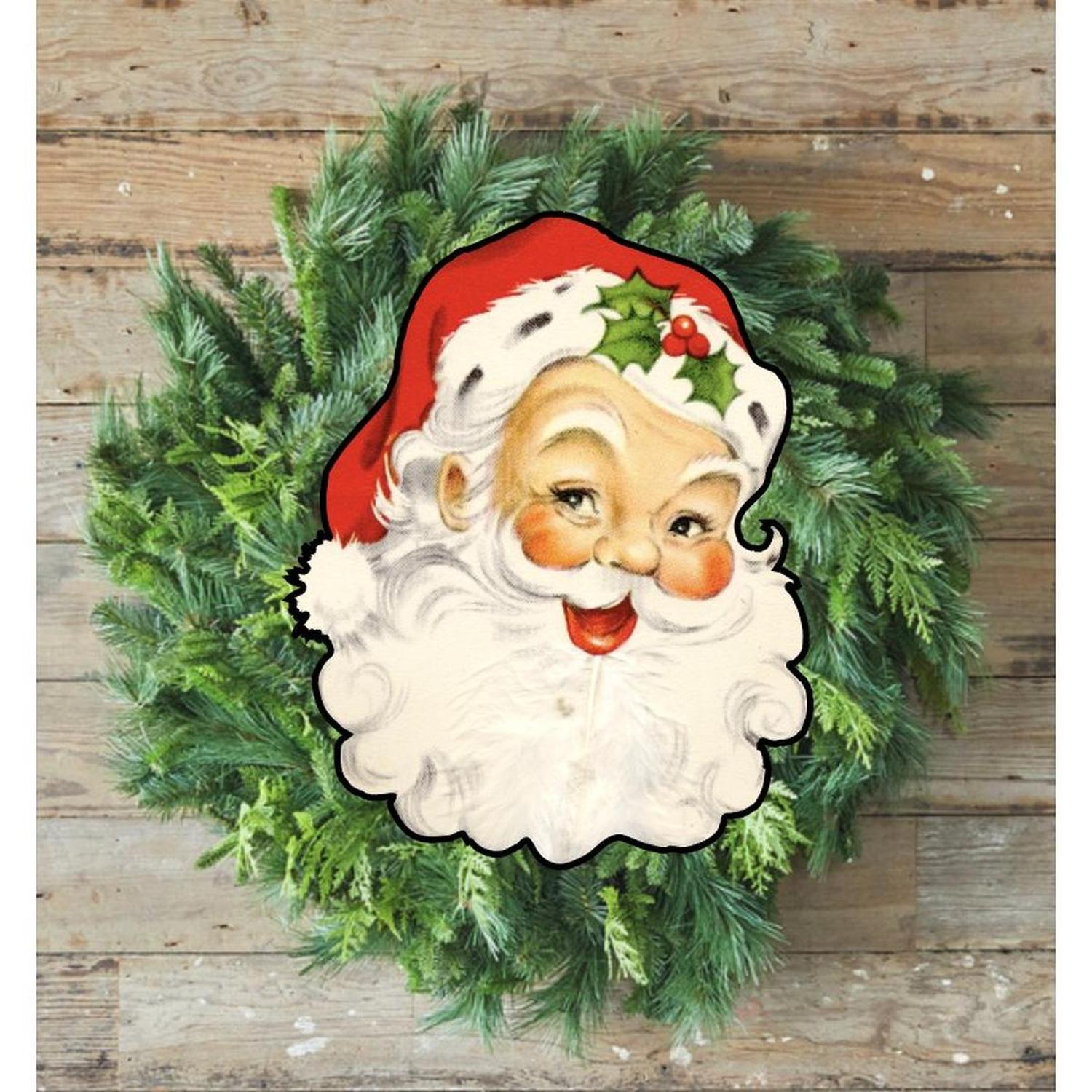 Red Vintage Santa Face Sign SF1 - Wreath Enhancement