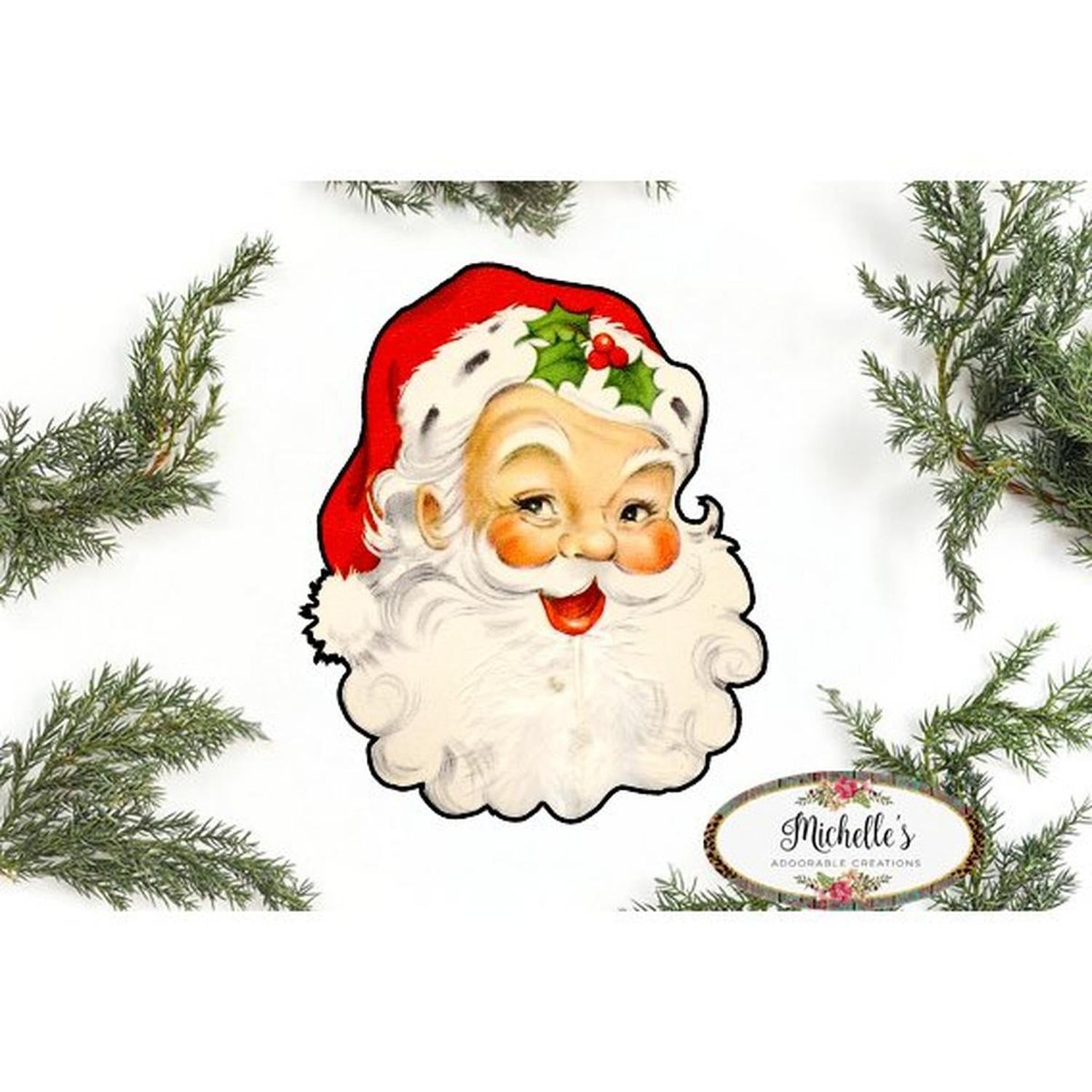 Red Vintage Santa Face Sign SF1 - Wreath Enhancement