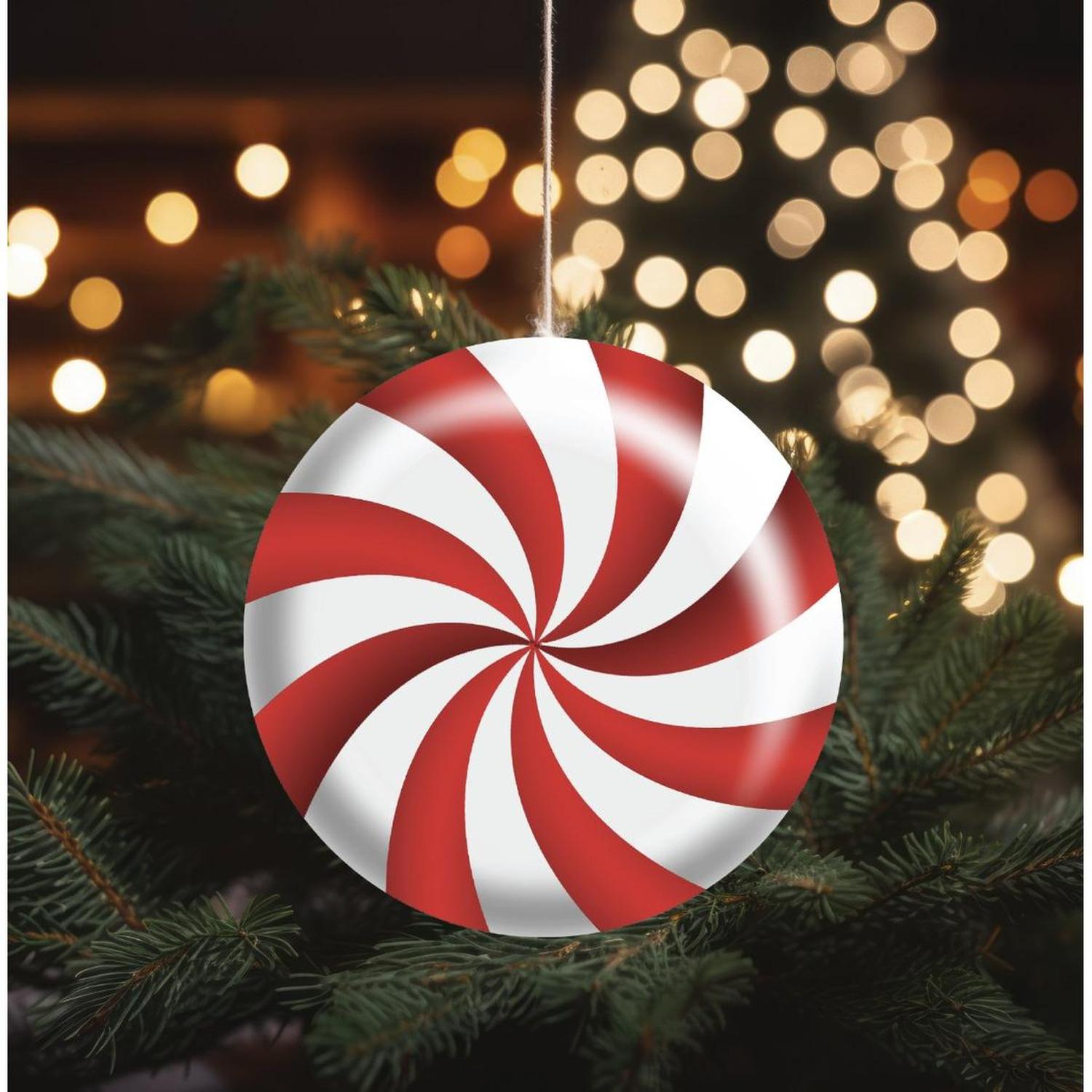 Red White Peppermint Candy Round Sign - Wreath Enhancement