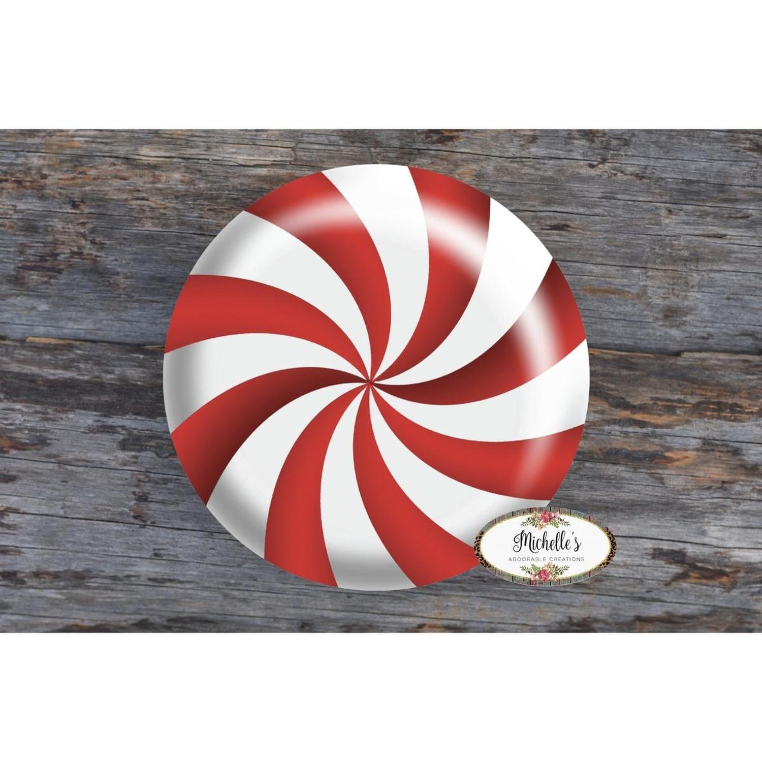 Red White Peppermint Candy Round Sign - Wreath Enhancement