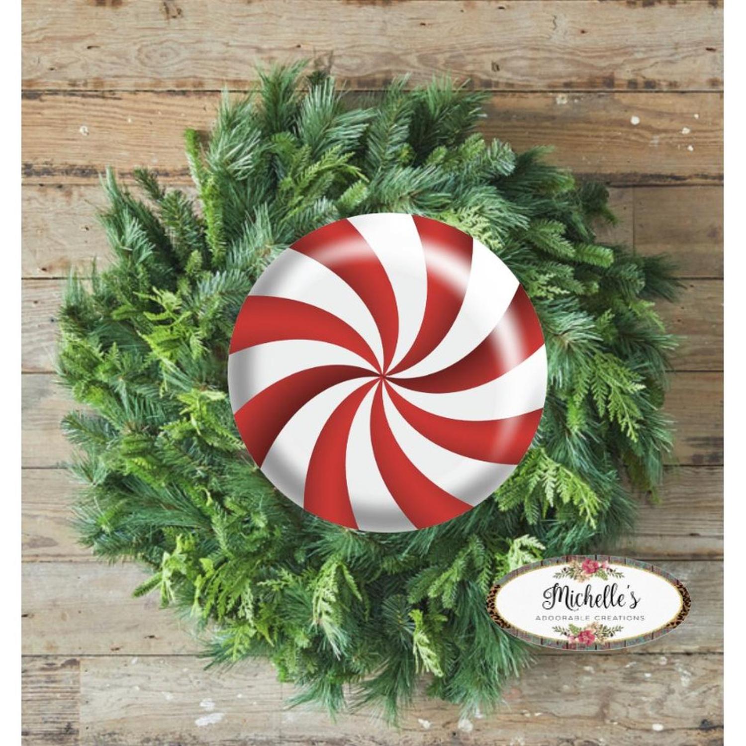 Red White Peppermint Candy Round Sign - Wreath Enhancement