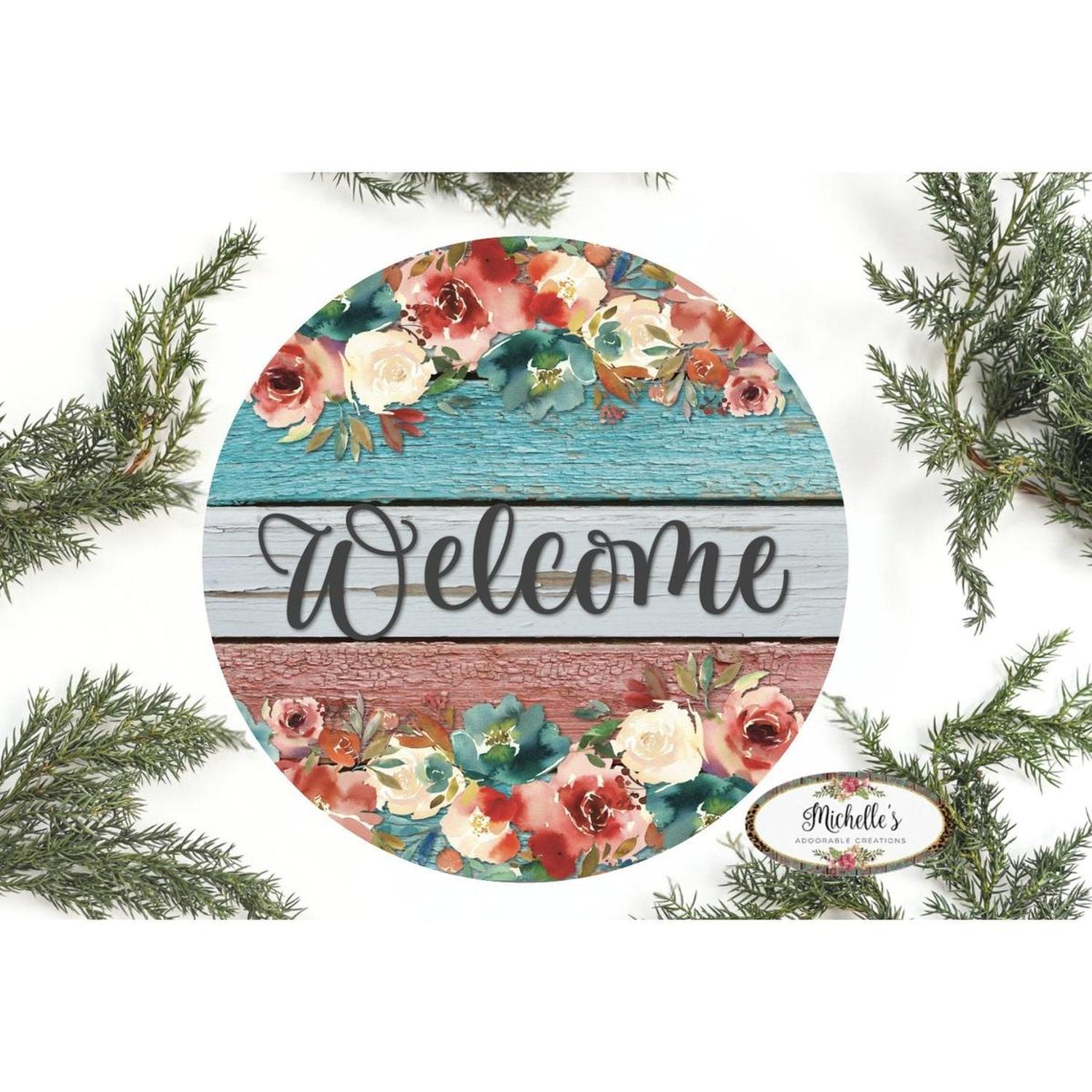 Rustic Welcome Wood Roses Sign