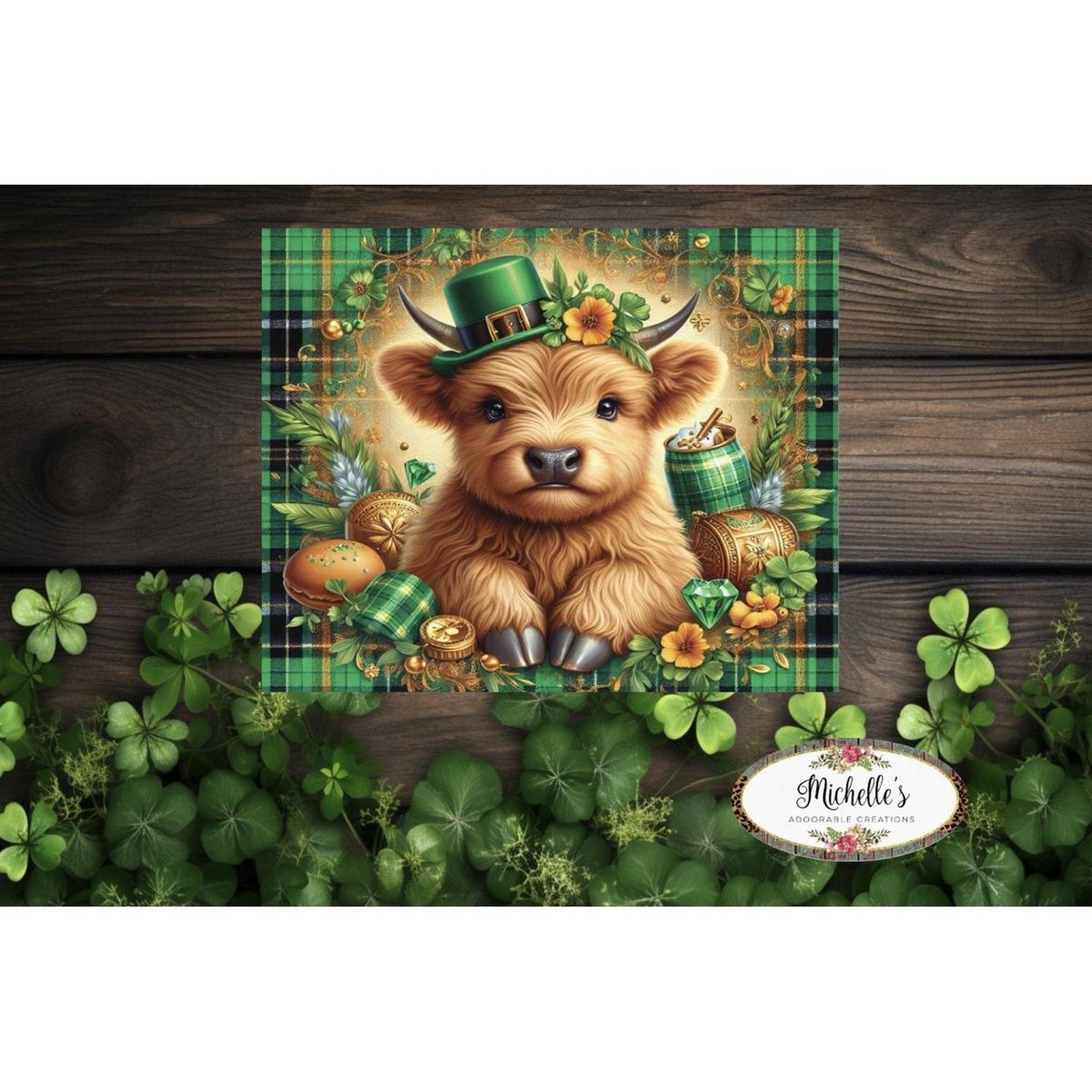 Saint Patrick Highland Cow Sign - Wreath Enhancement