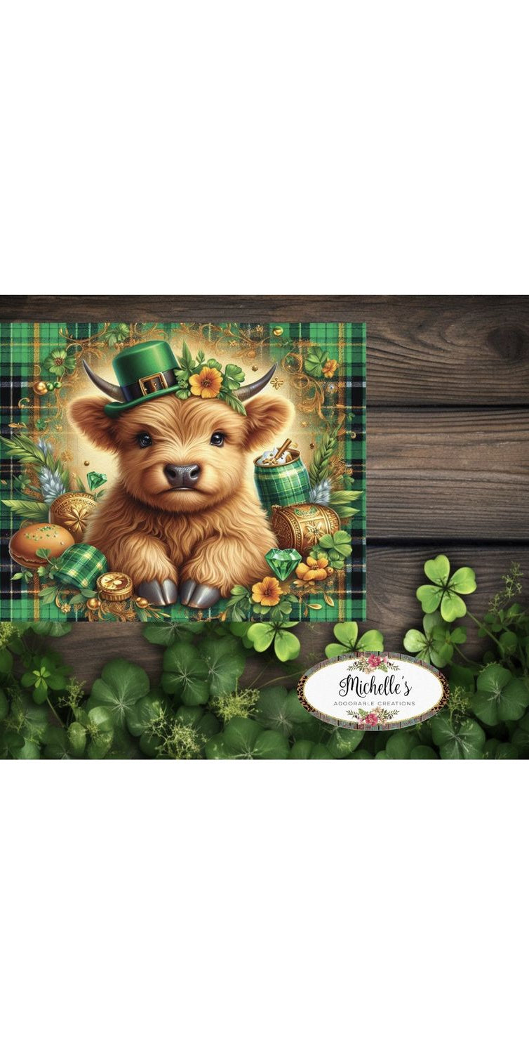 Saint Patrick Highland Cow Sign - Wreath Enhancement - Michelle's aDOORable Creations - Signature Signs