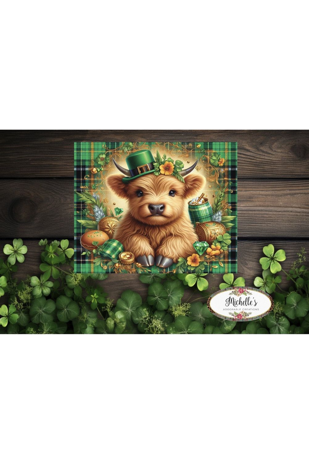 Saint Patrick Highland Cow Sign - Wreath Enhancement - Michelle's aDOORable Creations - Signature Signs