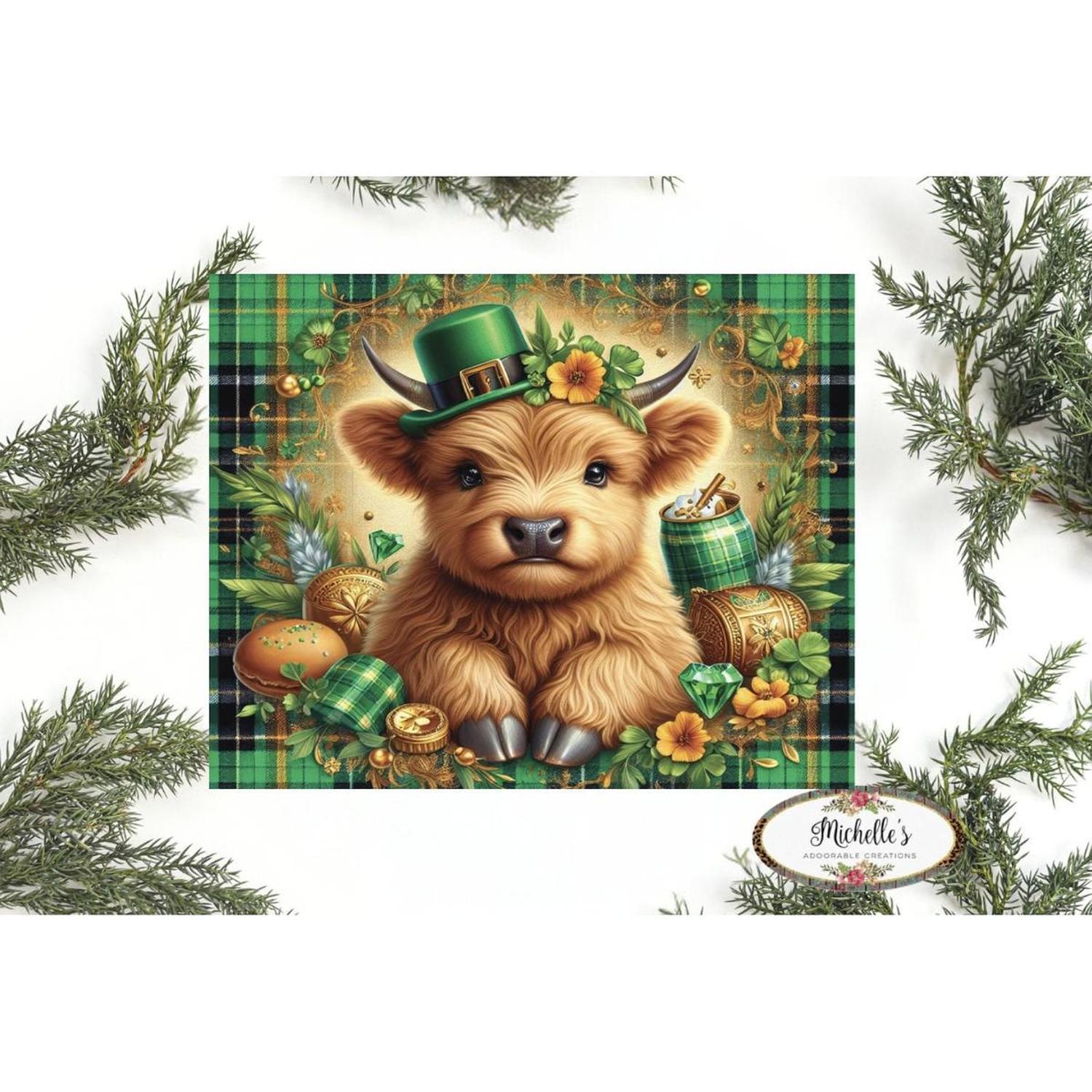 Saint Patrick Highland Cow Sign - Wreath Enhancement
