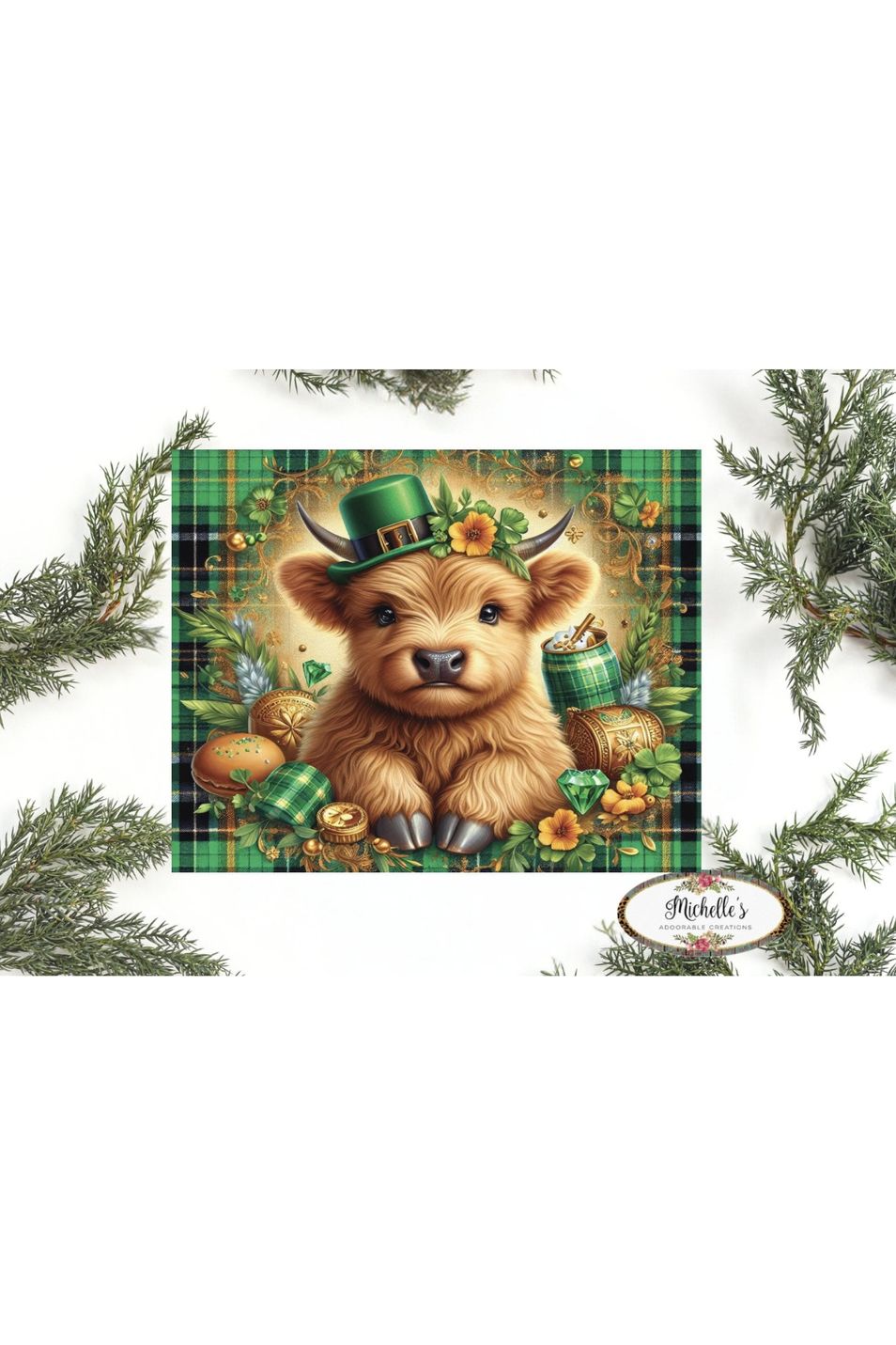 Shop For Saint Patrick Highland Cow Sign - Wreath Enhancement at Michelle's aDOORable Creations